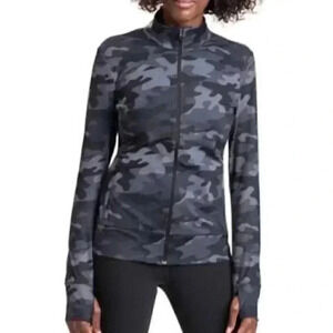 Lolë Active Yoga Workout Zip Up Gym Track Jacket Black Grey Camo Print Small NWT